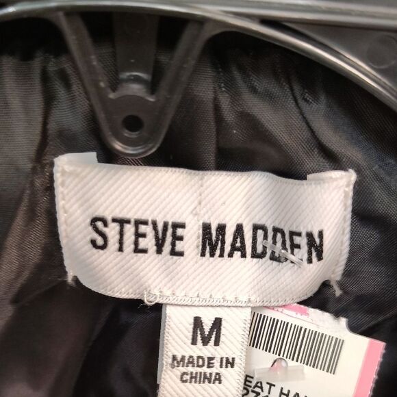 Steve Madden Black Leather Moto Jacket with Asymmetrical Zipper - Picture 2 of 3